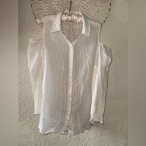 Chico's Gray Button Down Shirt with Notched Collar and Cut Out Details